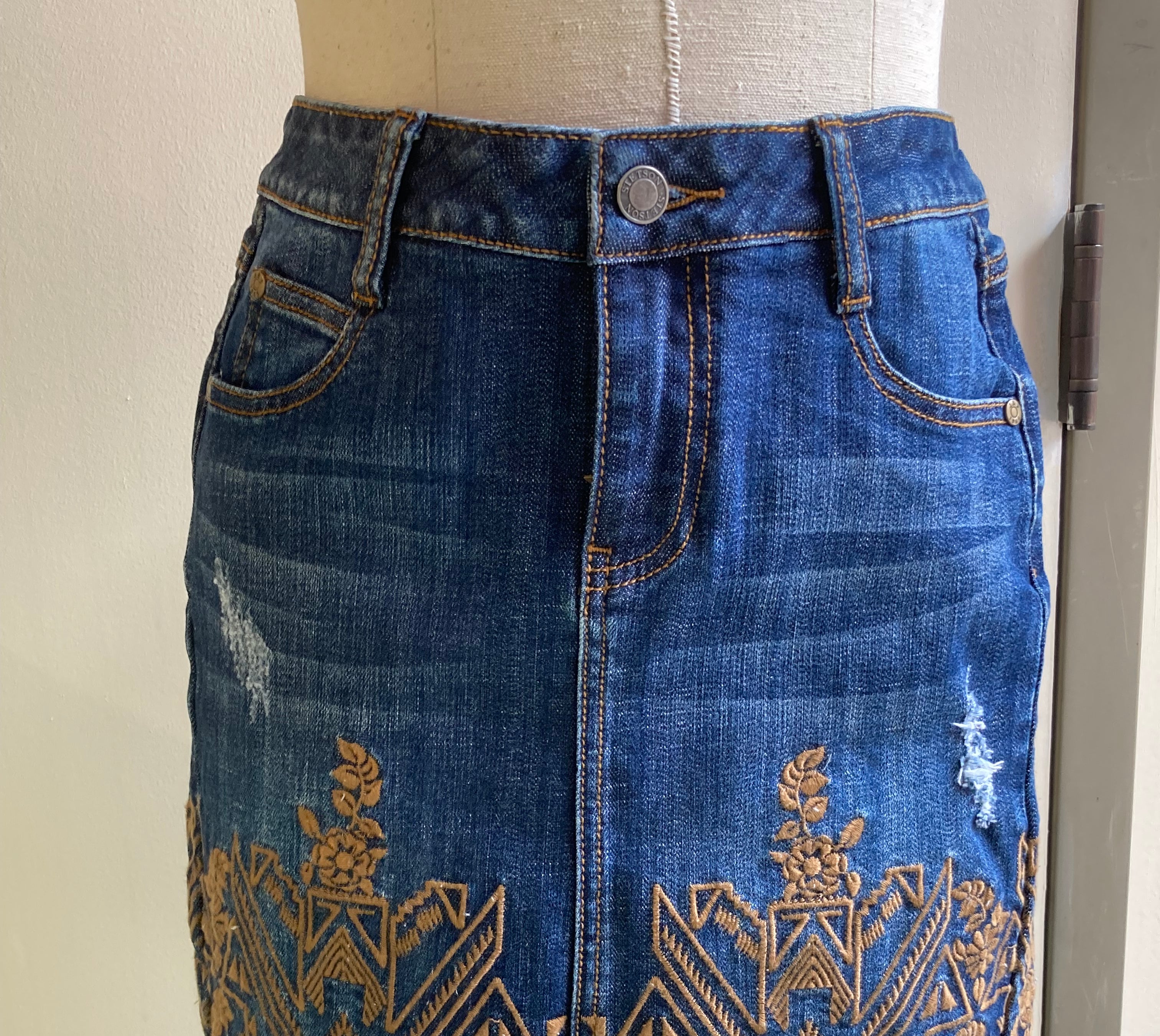 
  
  Denim Embroidered Skirt
  
