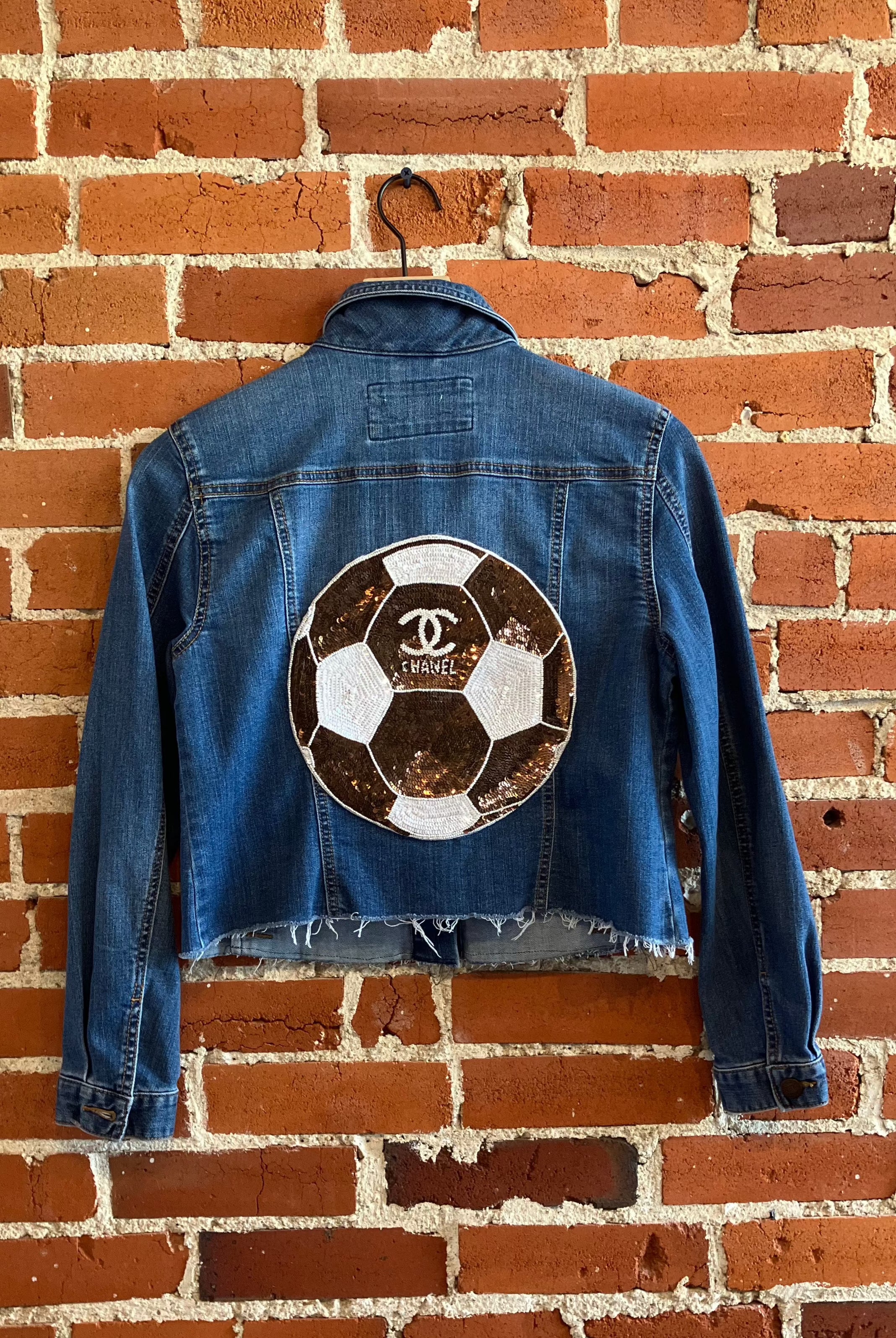 
  
  Upcycled Chanel Soccer ball Jacket
  
