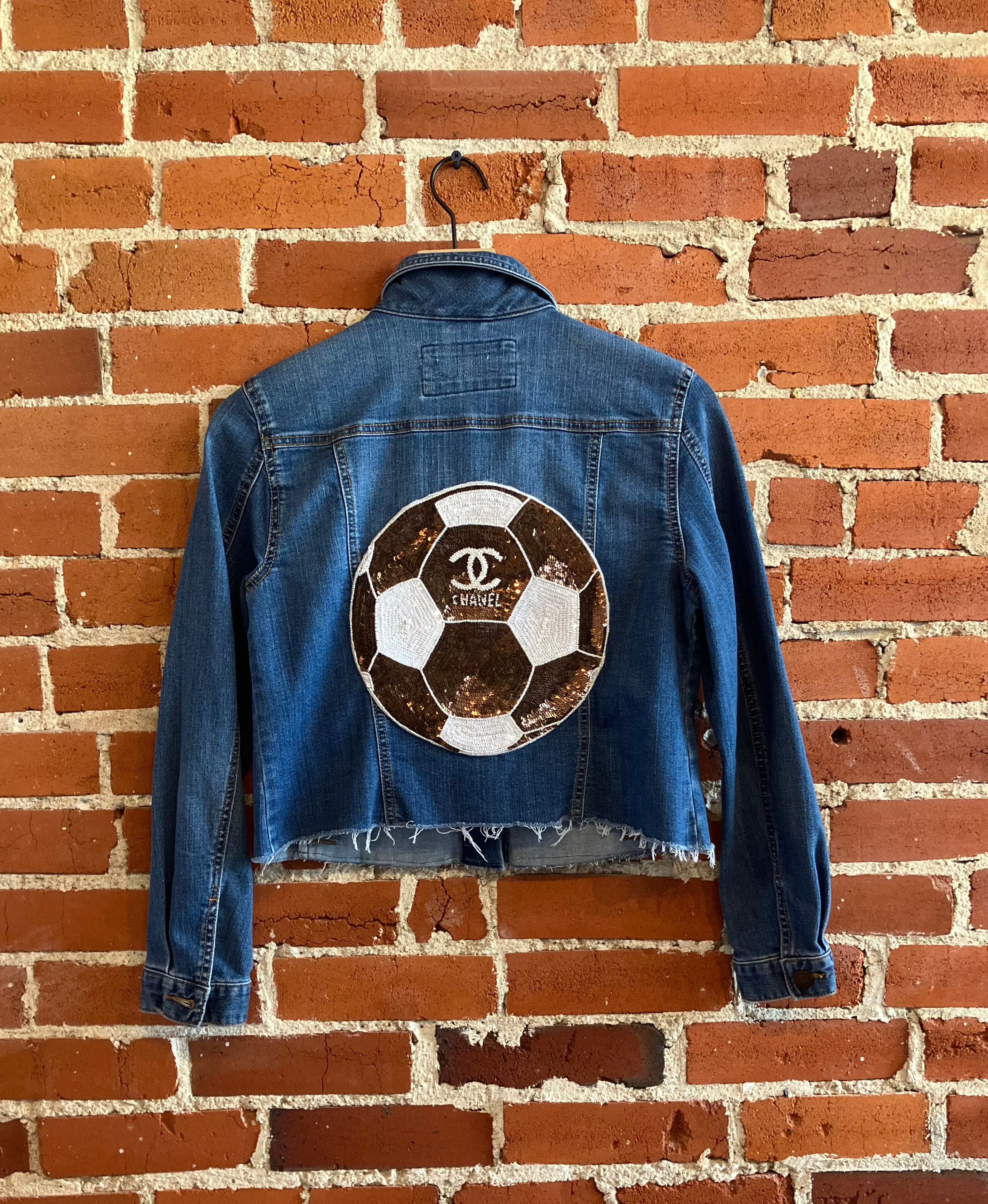 
  
  Upcycled Chanel Soccer ball Jacket
  
