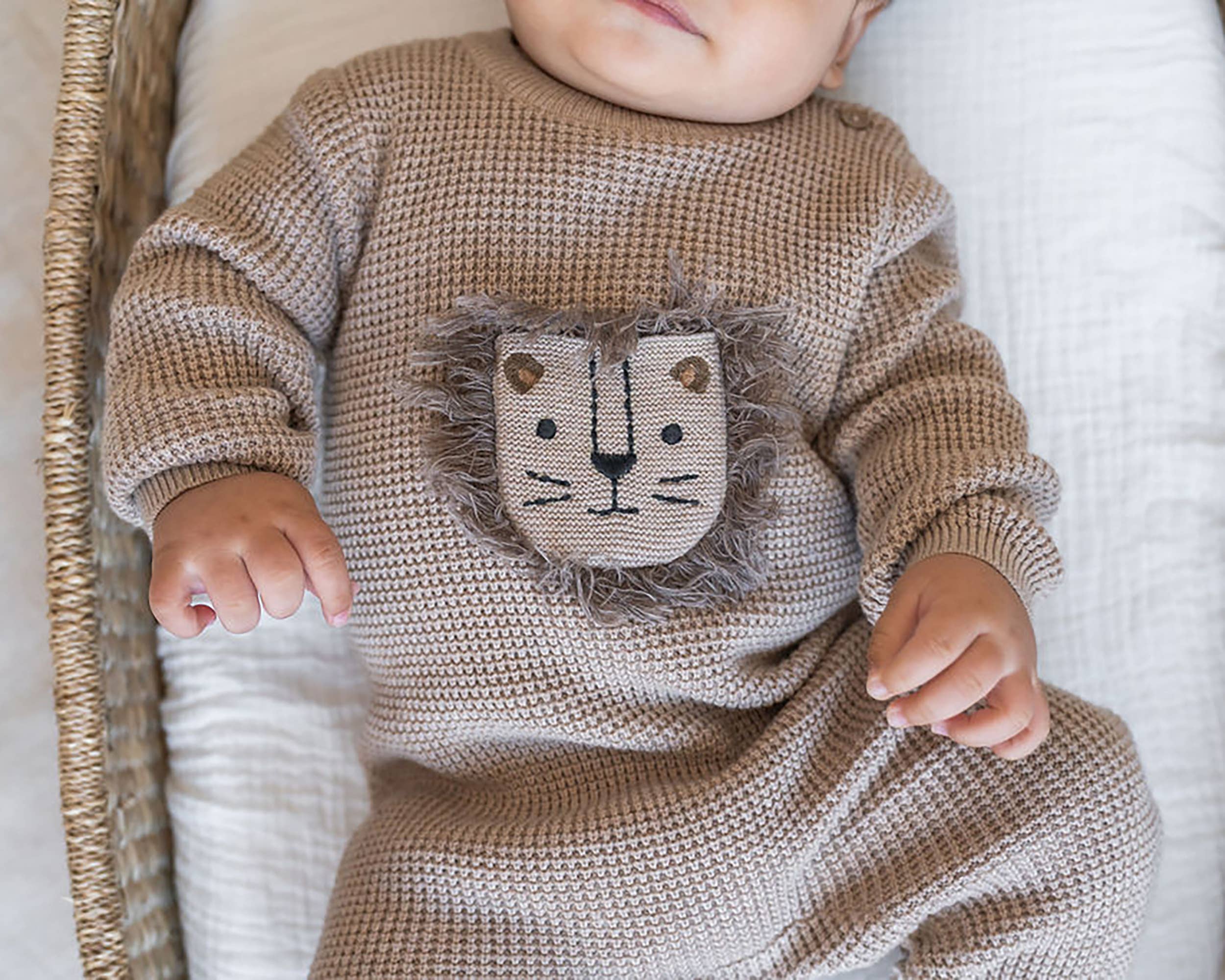 
  
  Lion Applique Waffle Knit Baby Jumpsuit (Organic)
  
