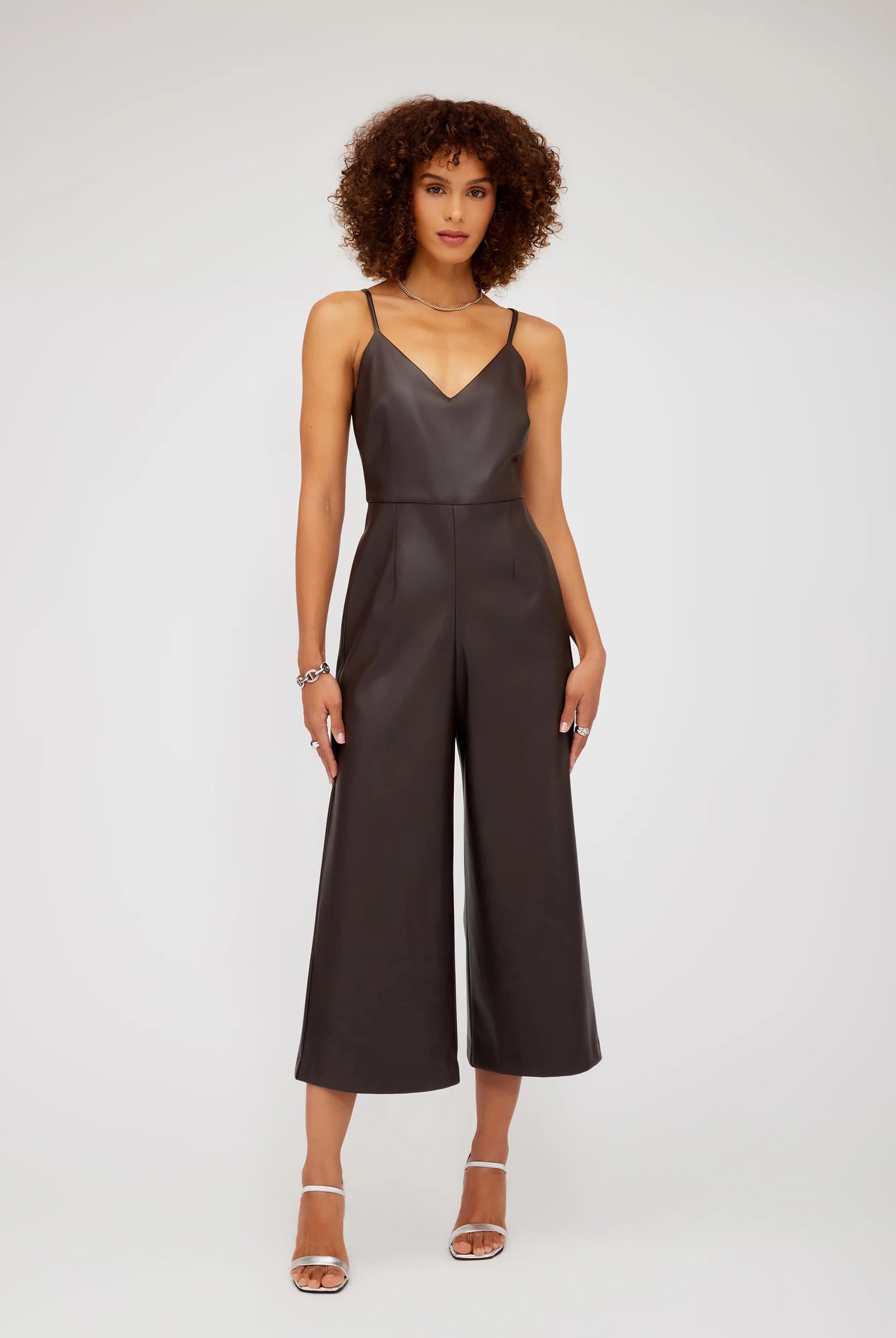 
  
  Faux Leather Cropped Jumpsuit
  
