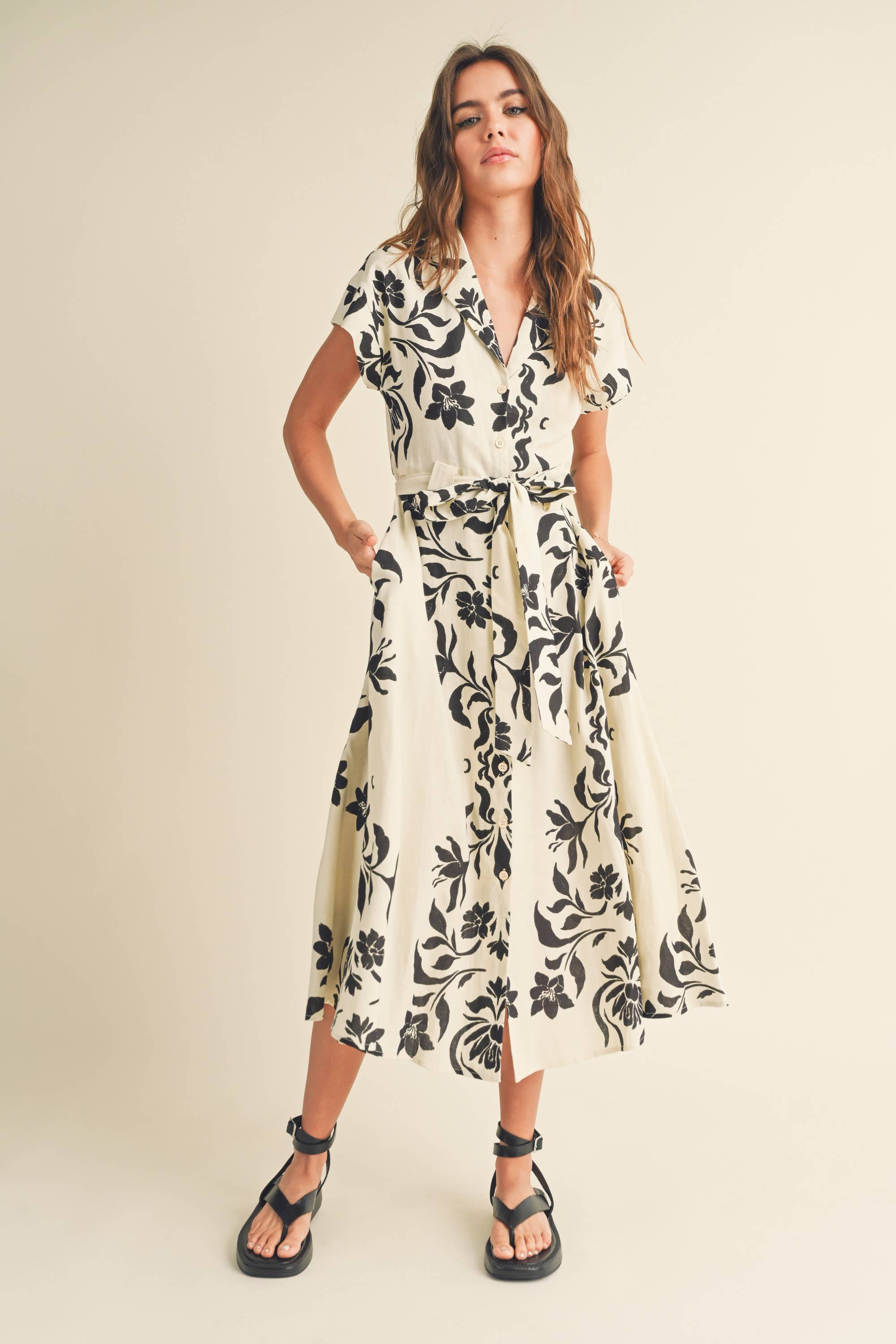 
  
  Flare Midi Print Dress
  
