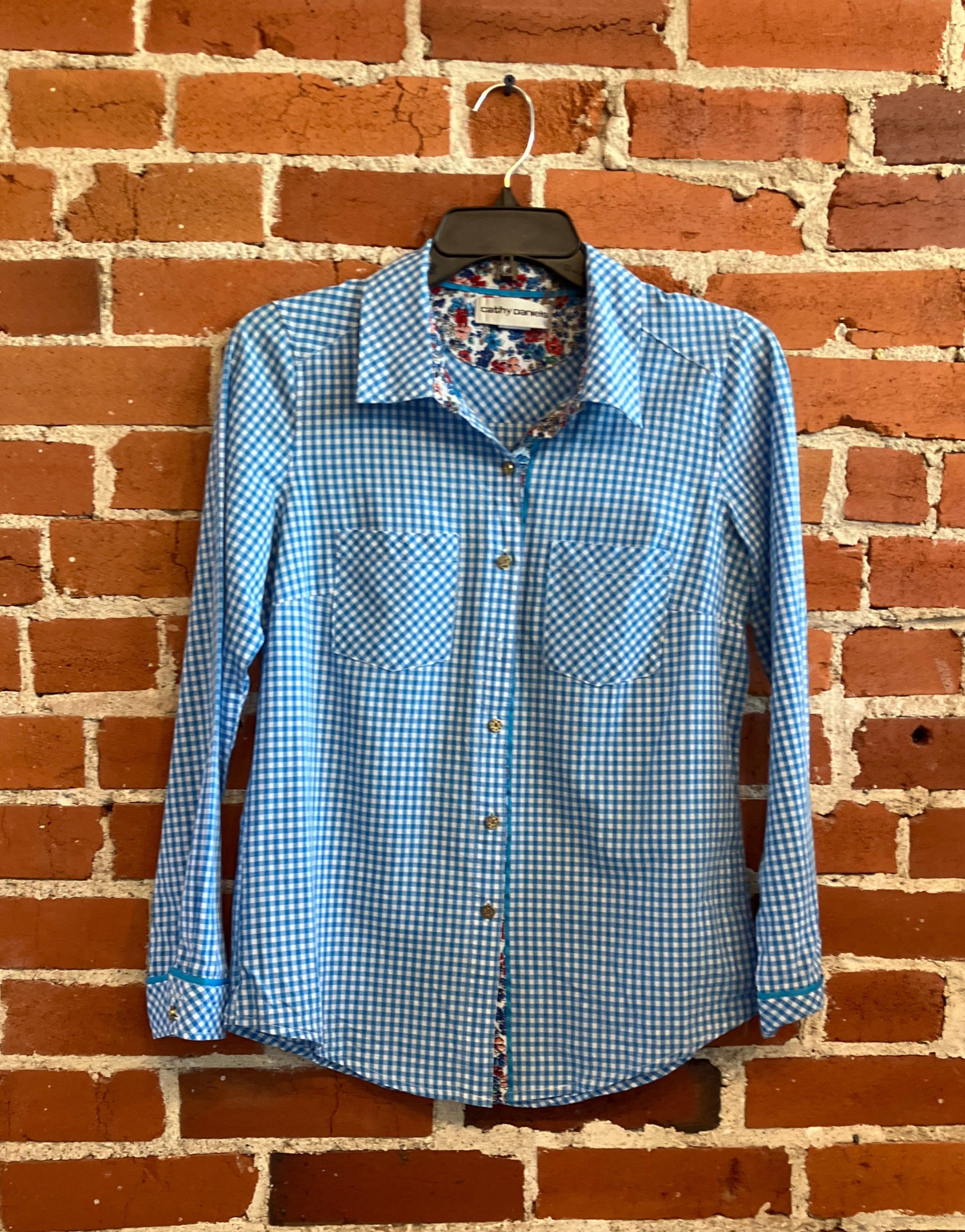 
  
  Cathy Daniel’s Blue Gingham Shirt- Size Small
  
