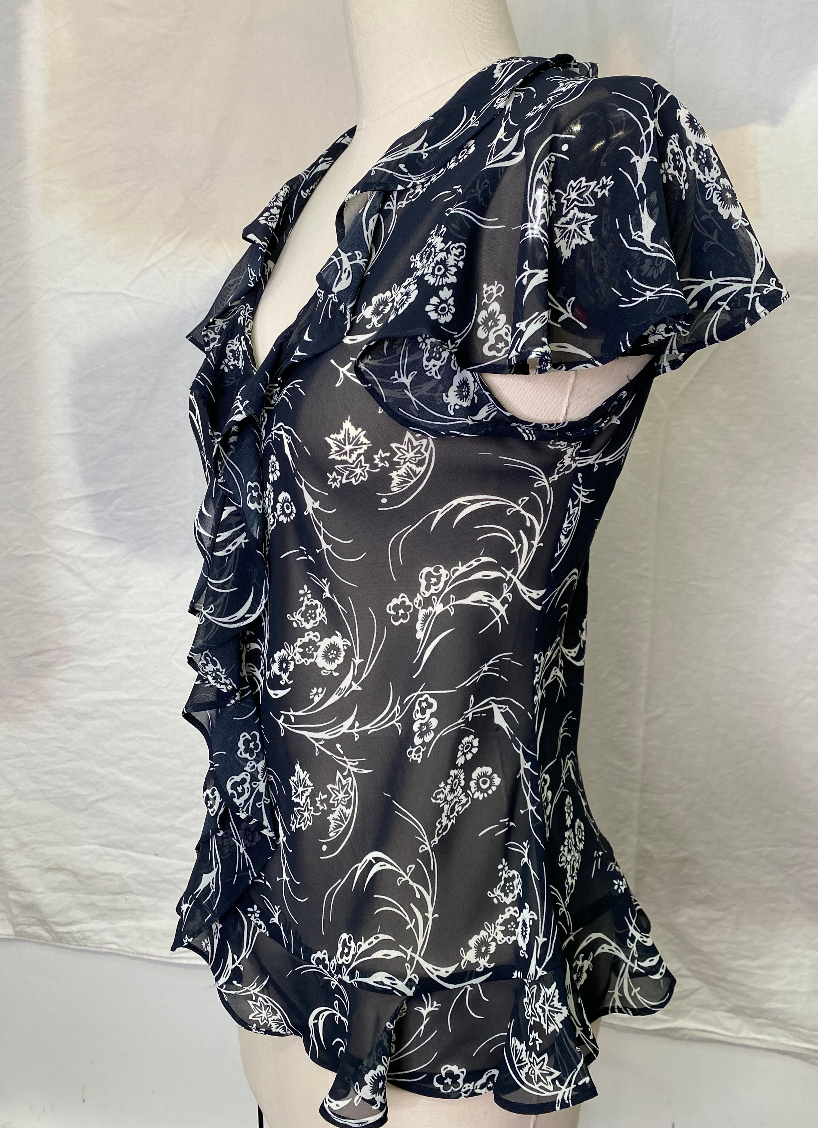 
  
  Chaps georgette navy print top
  
