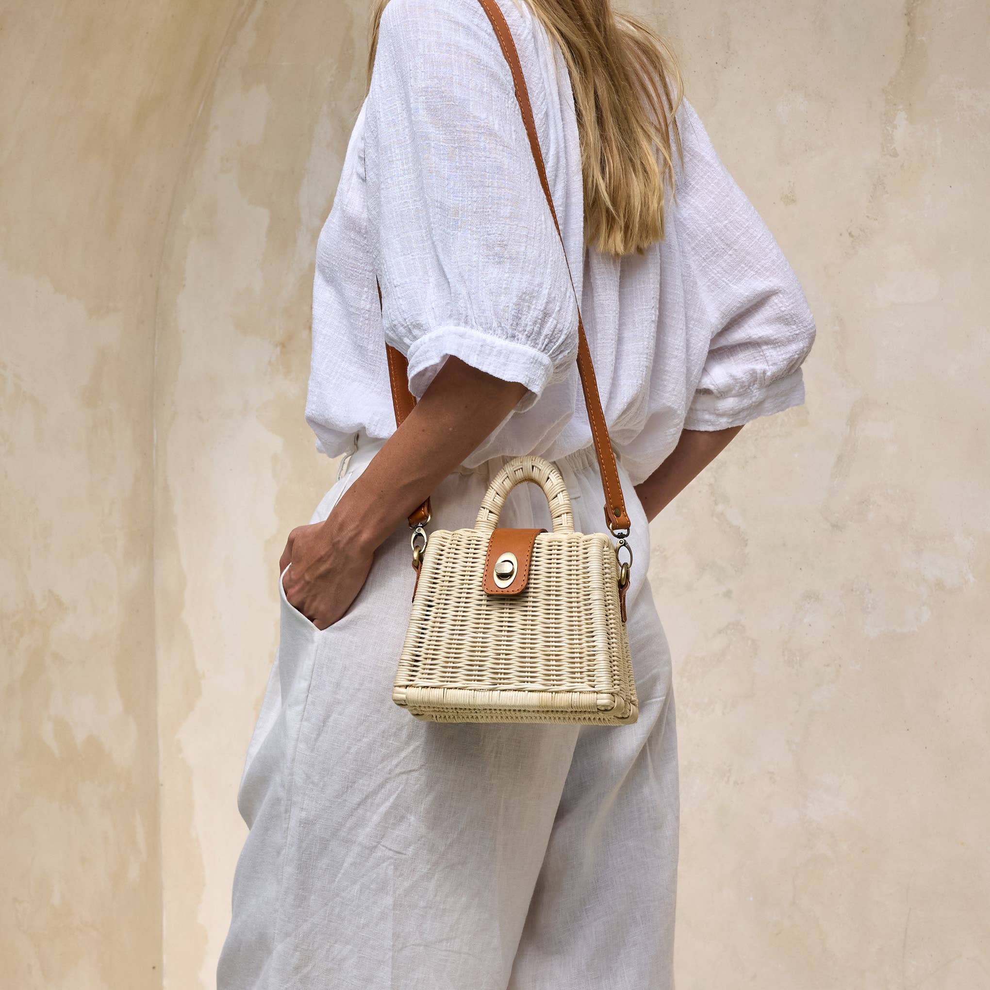 
  
  Ivory Rattan Petite Handbag
  

