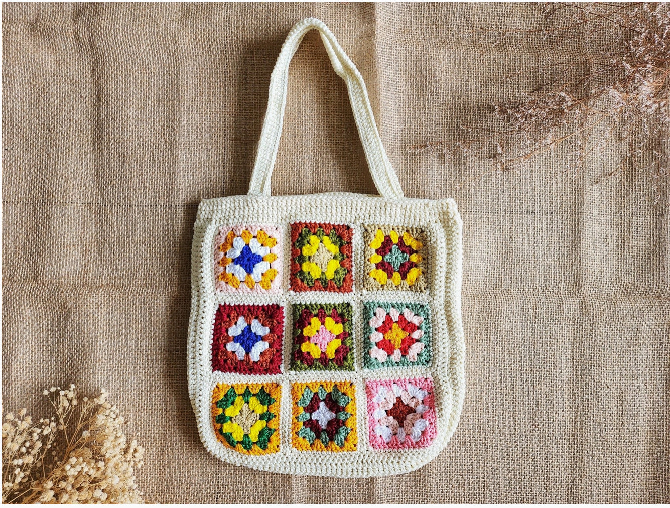 
  
  Hand Crochet Granny Square Bag
  
