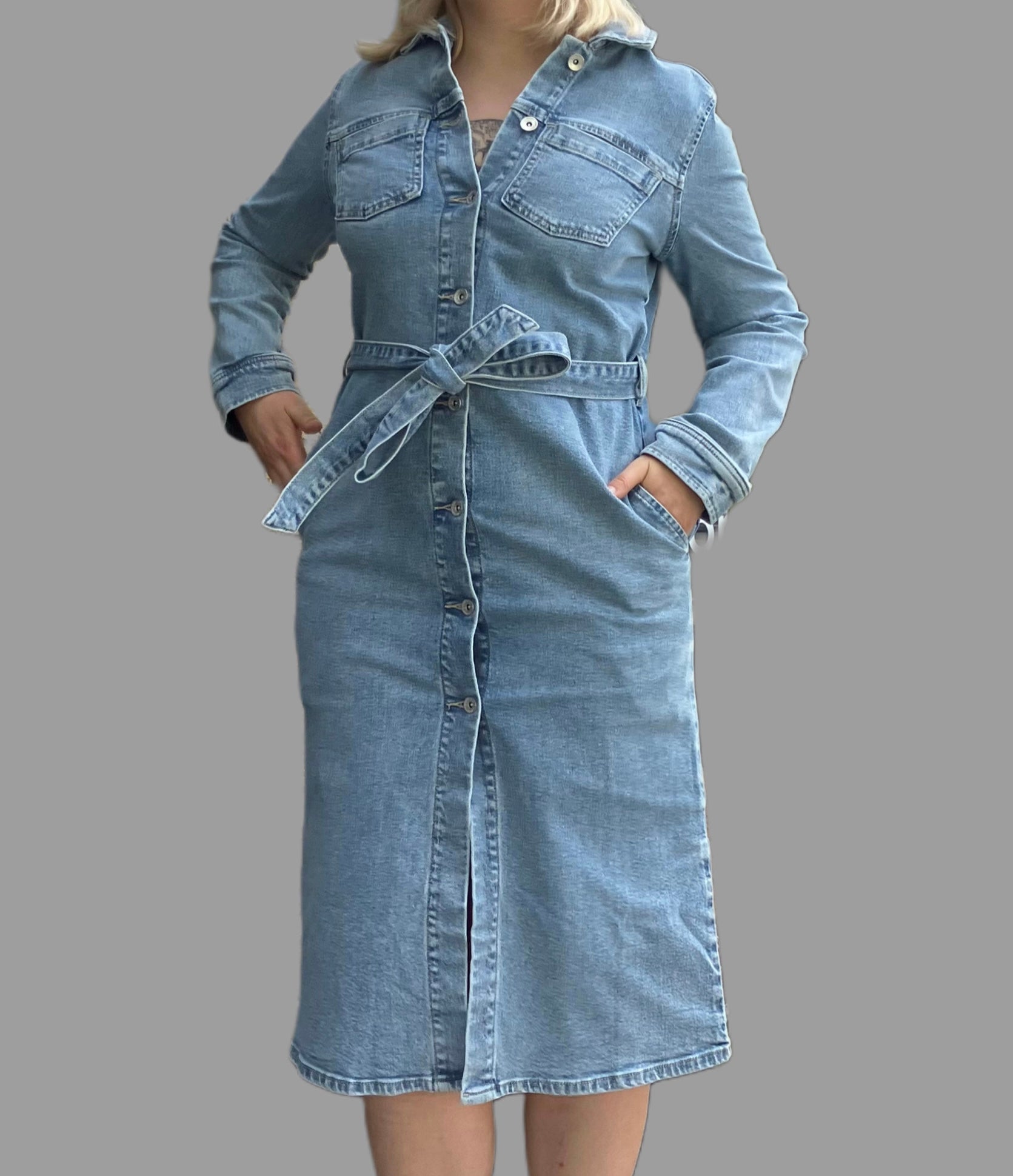 
  
  Wrapped Up Denim Dress
  
