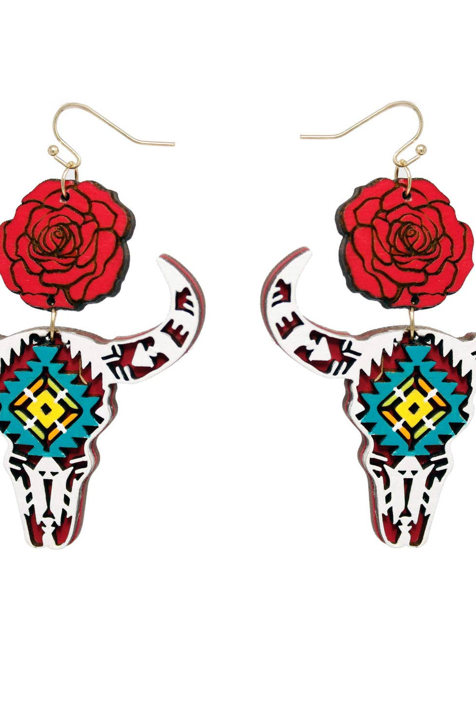 
  
  Cow Skull Rose Hoop Earrings
  
