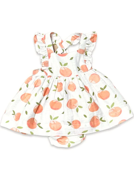 
  
  Peaches Ruffle Cross Back Baby Dress + Bloomer
  
