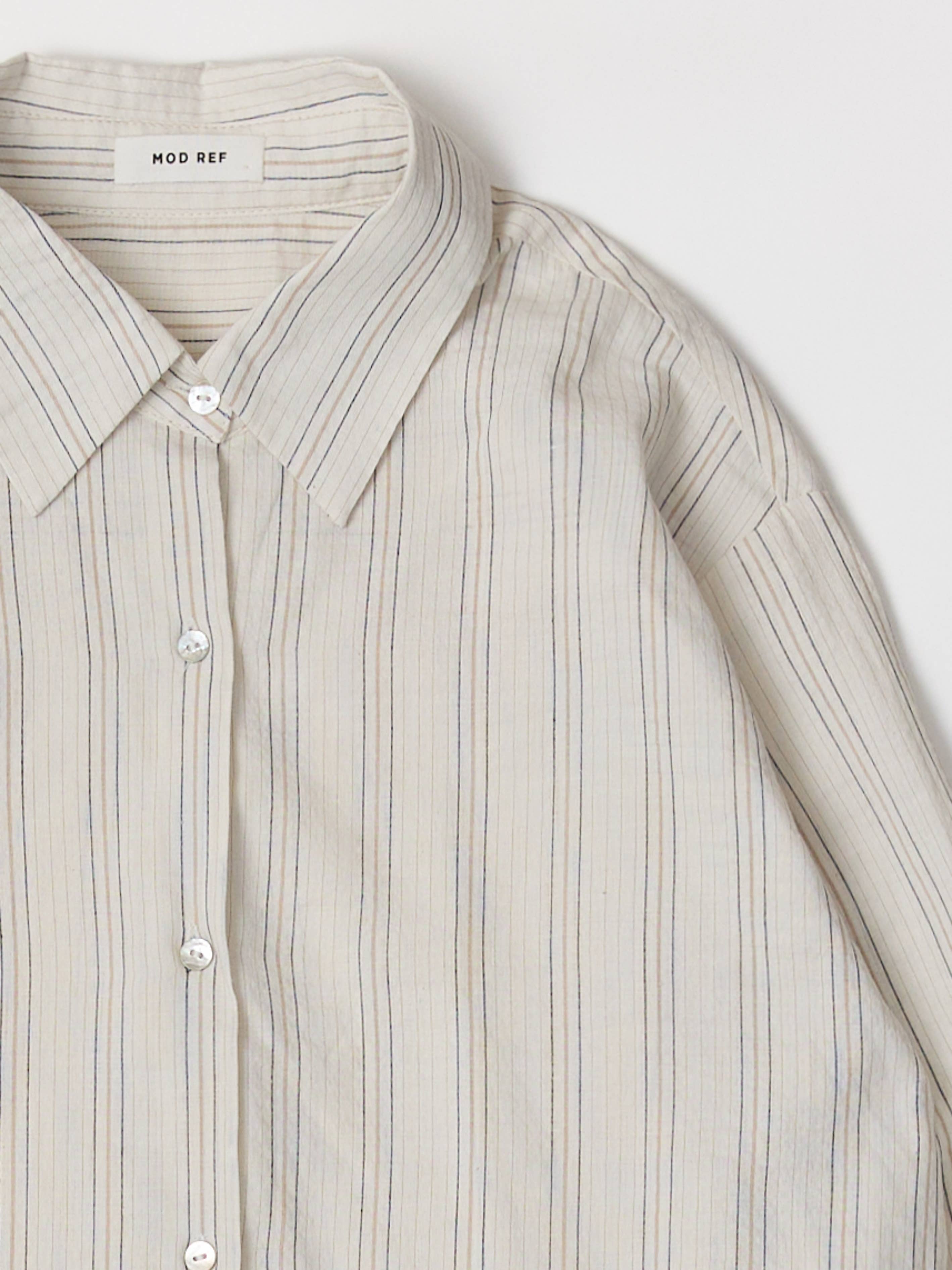 
  
  The Joanne Top | Striped Linen Blend Button-Down Shirt
  
