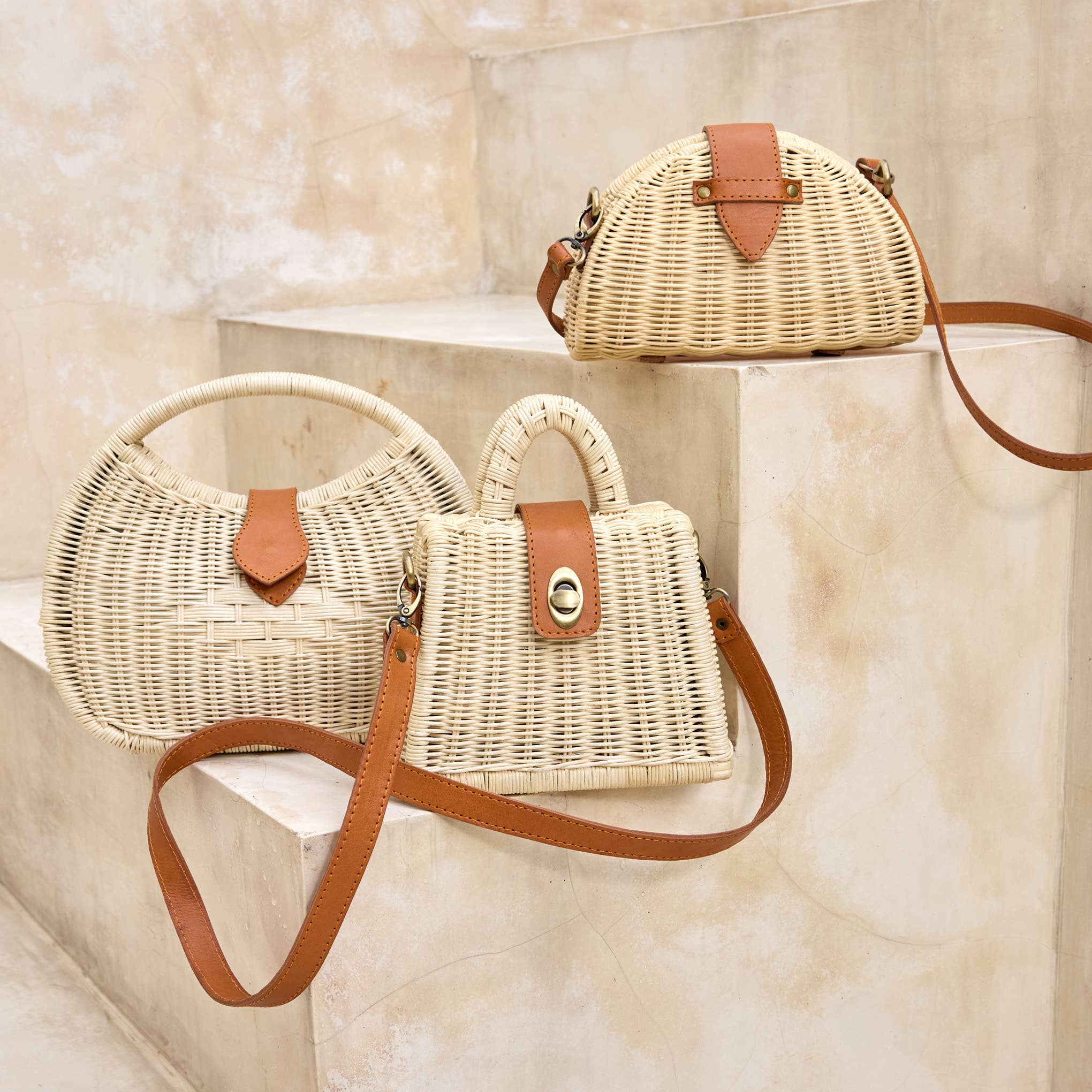 
  
  Ivory Rattan Petite Handbag
  
