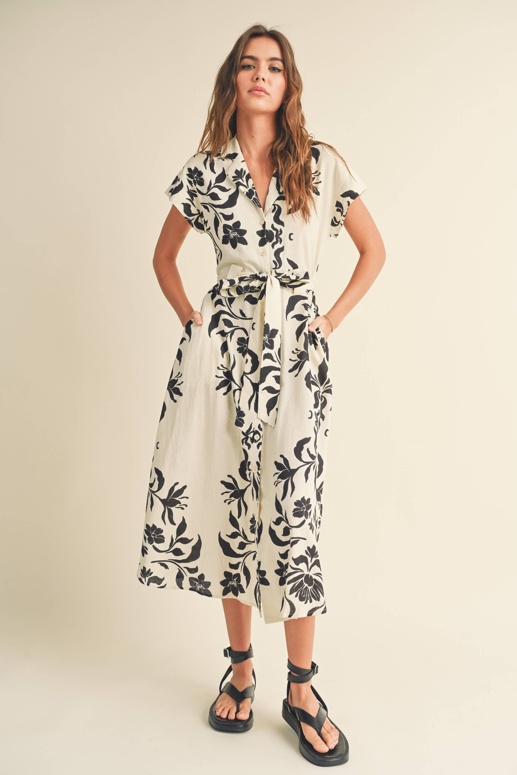 
  
  Flare Midi Print Dress
  
