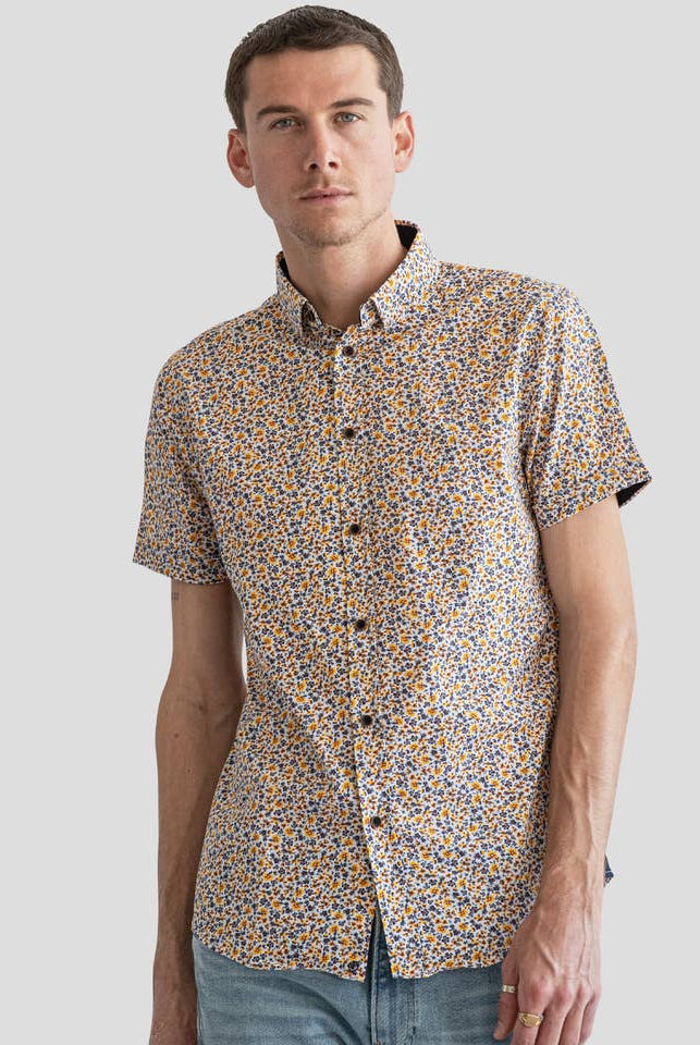 
  
  Yellow and Blue Short Sleeve Button Down Shirt
  
