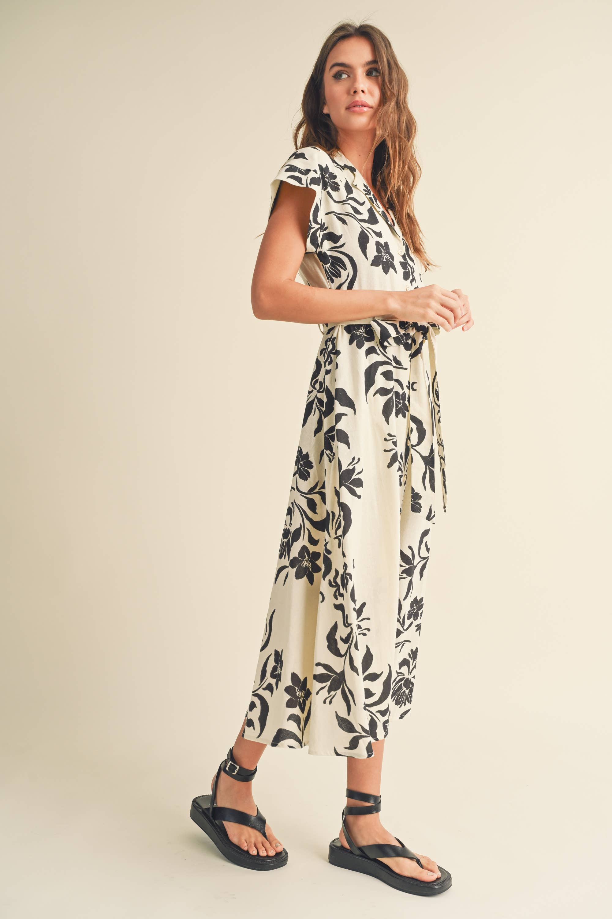 
  
  Flare Midi Print Dress
  
