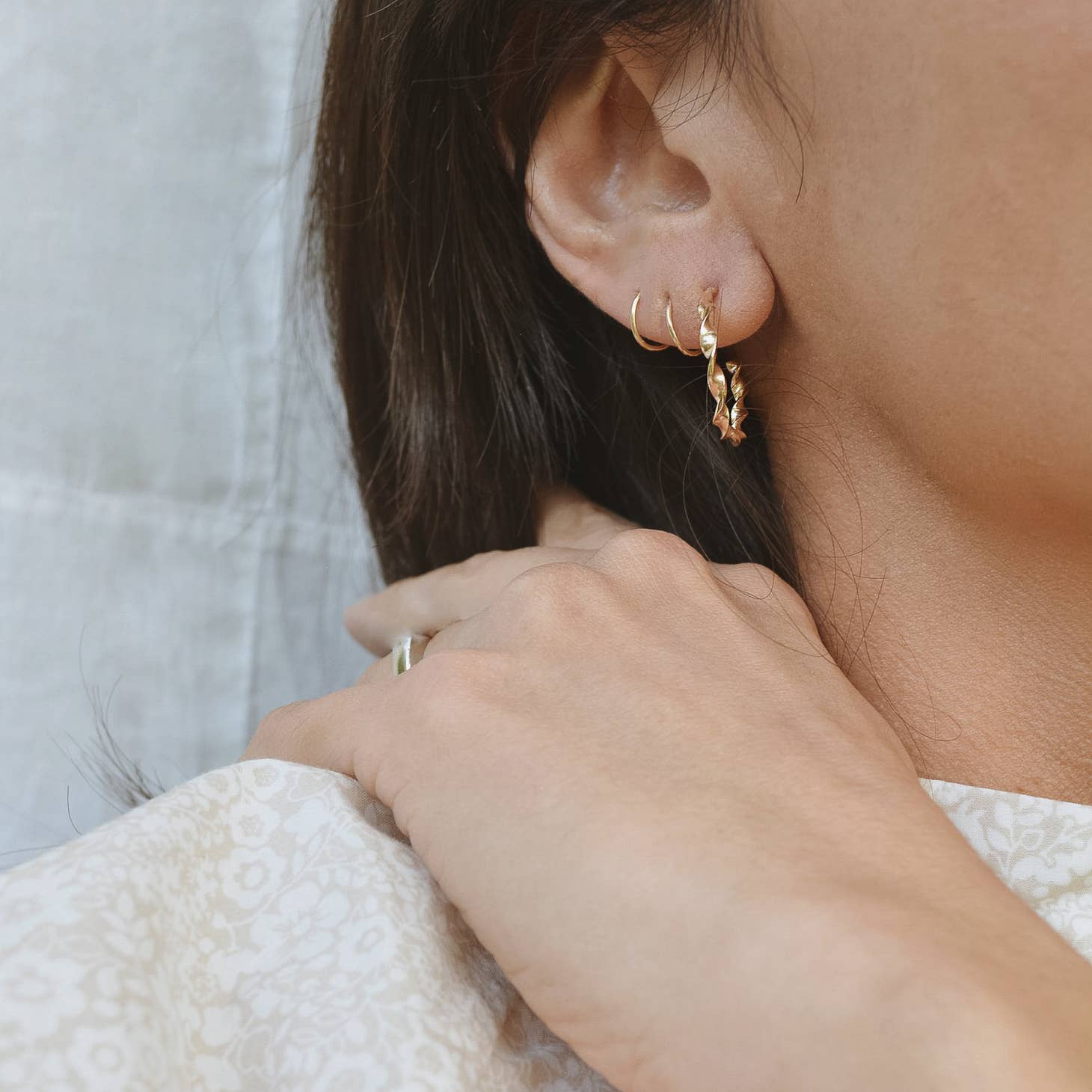 Gem and Blue Ribbon Hoop Earrings