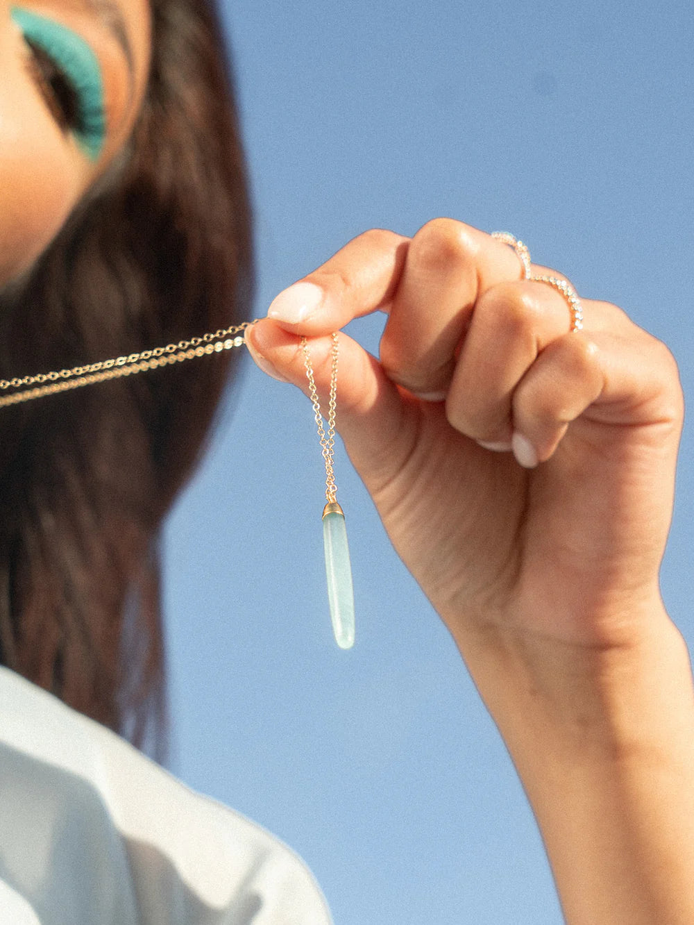 
  
  Sea Foam Chalcedony Drop Necklace
  
